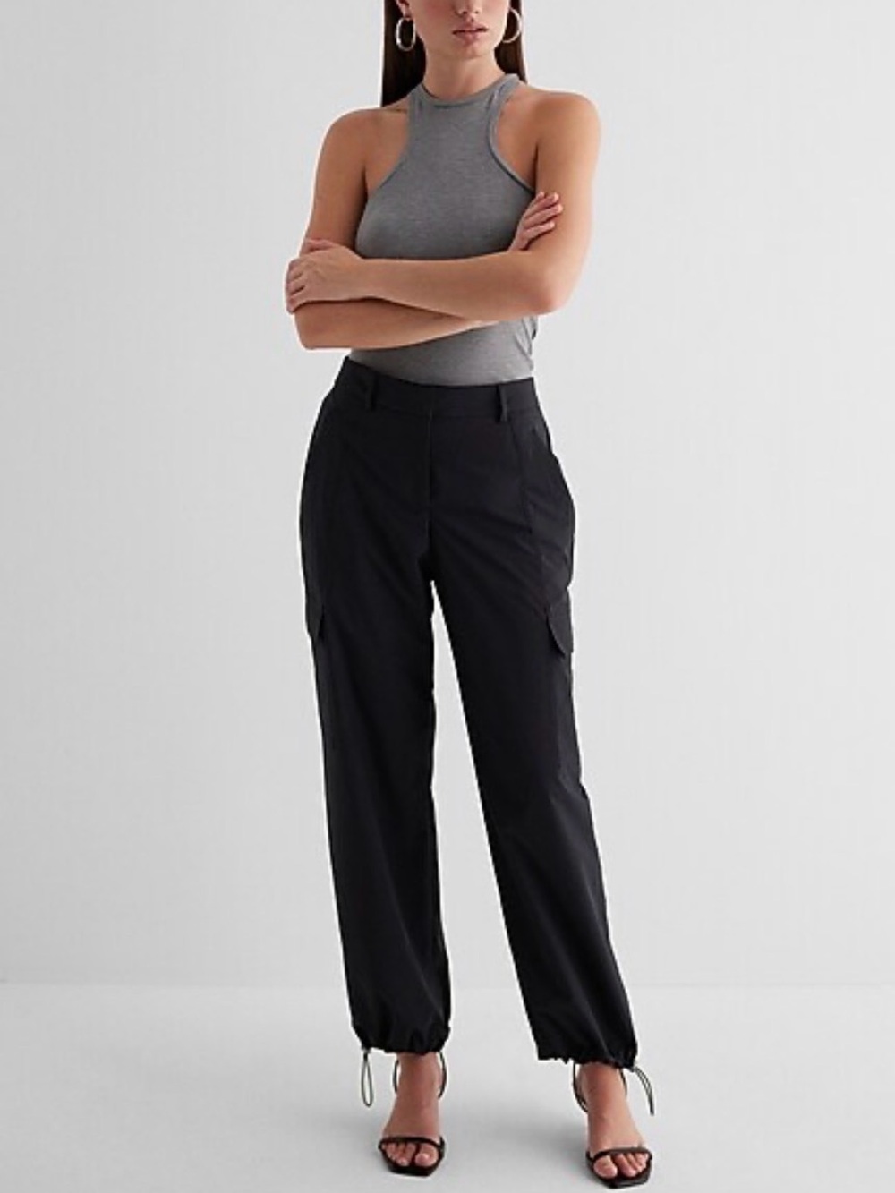 Express Women’s High-Waisted Black Nylon Convertible Drawstring Pants- size 8S